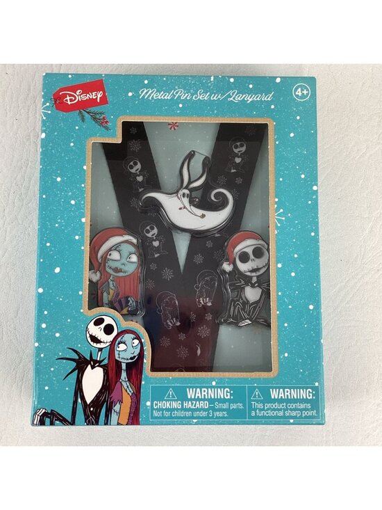 Disney Other - Disney Nightmare Before Christmas Metal Pin Set Lanyard Jack Skellington Sally